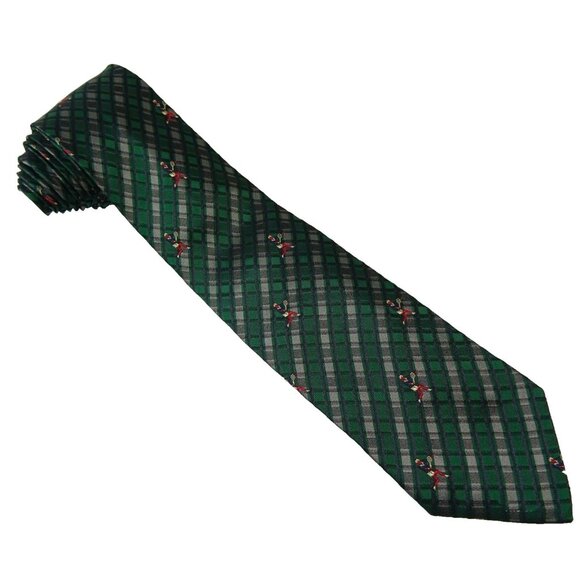Tennis Silk Tie Green Silver Striped Necktie Made In Italy - Picture 3 of 4